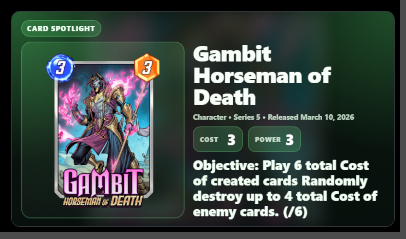 Demo card popup for Gambit Horseman of Death